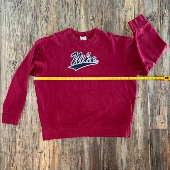 Vtg 90s Y2K Nike Flocked Spell Out Logo Fleece Crewneck Sweatshirt Mens XL Red - Picture 4 of 10